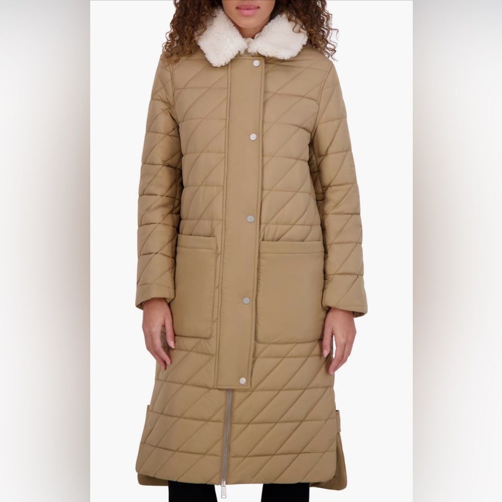 Andrew Marc Maxine Insulated Faux Shearling Collar Quilted Midi Coat S NWT